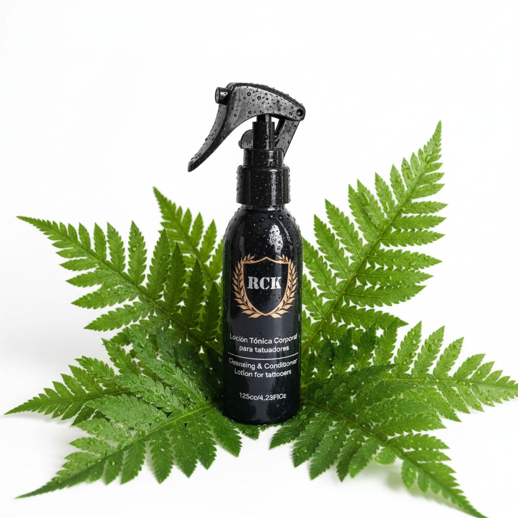 RCK Spray con hojas botánicas y gotas de agua