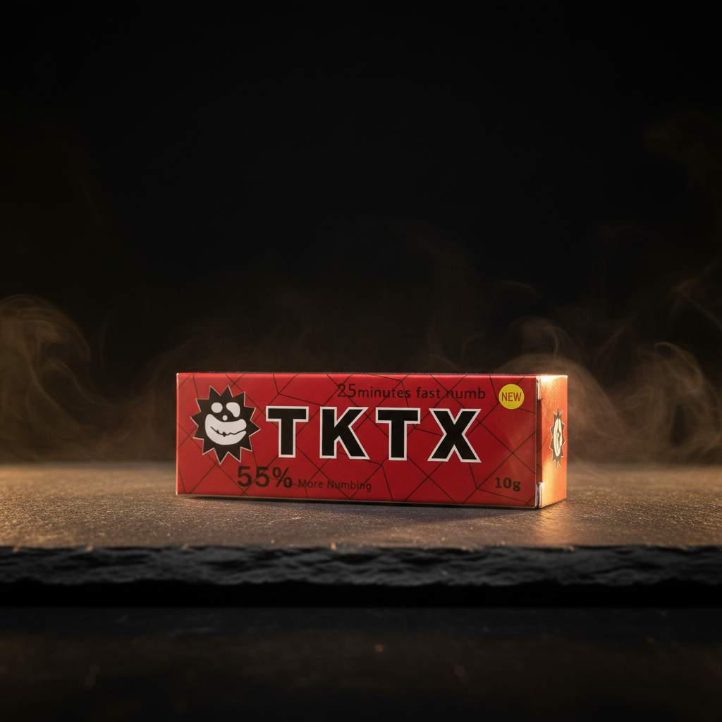 TKTX 55% Crema Anestésica Roja — fondo oscuro